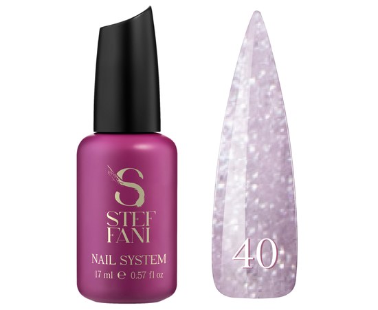 Изображение  Base camouflage for gel polish Steffani Cover Base №40 reflective lilac pearls with mother-of-pearl and shimmer, 17 ml, Volume (ml, g): 17, Color No.: 40