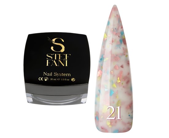 Изображение  Base camouflage for gel polish Steffani Cover Base №21 milky with colored melt, 30 ml, Volume (ml, g): 30, Color No.: 21