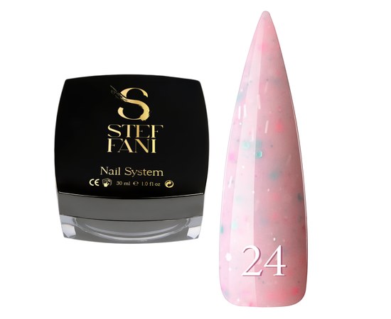 Зображення  База камуфлююча для гель-лаку Steffani Cover Base №24 рожевий кисіль з конфетті та стружкою, 30 мл, Об'єм (мл, г): 30, Цвет №: 24