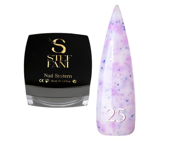 Изображение  Base camouflage for gel polish Steffani Cover Base №25 milky with purple confetti and glitter, 30 ml, Volume (ml, g): 30, Color No.: 25