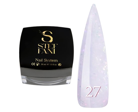 Изображение  Base camouflage for gel polish Steffani Cover Base №27 translucent milky with pink-peach mica, 30 ml, Volume (ml, g): 30, Color No.: 27