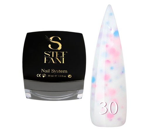 Изображение  Base camouflage for gel polish Steffani Cover Base №30 milky white with colored confetti flakes, 30 ml, Volume (ml, g): 30, Color No.: 30
