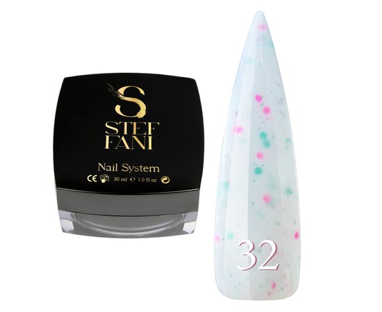 Изображение  Base camouflage for gel polish Steffani Cover Base №32 milky with green, pink confetti and shavings, 30 ml, Volume (ml, g): 30, Color No.: 32