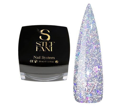 Изображение  Base camouflage for gel polish Steffani Cover Base №37 mix of pink glitter and silver shimmer on a transparent base, 30 ml, Volume (ml, g): 30, Color No.: 37