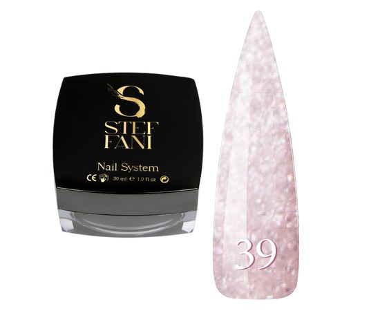 Изображение  Base camouflage for gel polish Steffani Cover Base №39 reflective pink pearls with mother of pearl and shimmer, 30 ml, Volume (ml, g): 30, Color No.: 39