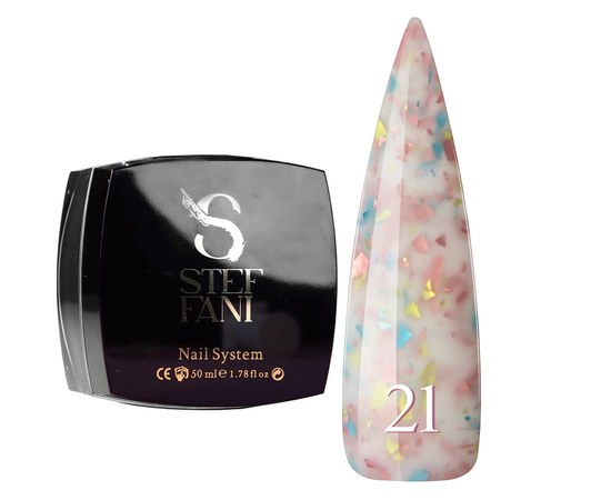Изображение  Base camouflage for gel polish Steffani Cover Base №21 milky with colored melt, 50 ml, Volume (ml, g): 50, Color No.: 21