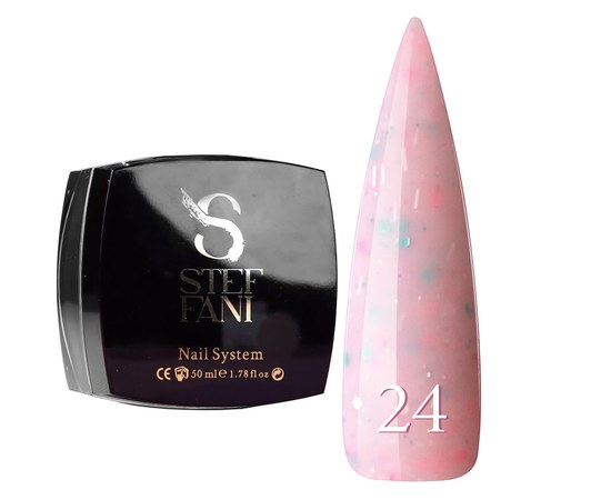 Зображення  База камуфлююча для гель-лаку Steffani Cover Base №24 рожевий кисіль з конфетті та стружкою, 50 мл, Об'єм (мл, г): 50, Цвет №: 24
