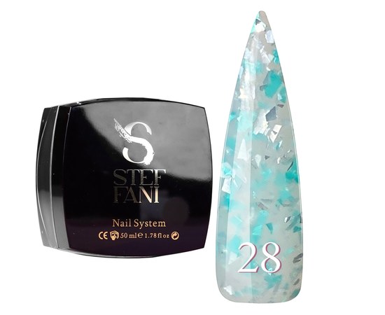 Изображение  Base camouflage for gel polish Steffani Cover Base №28 translucent milky with green-turquoise and silver shimmer, 50 ml, Volume (ml, g): 50, Color No.: 28