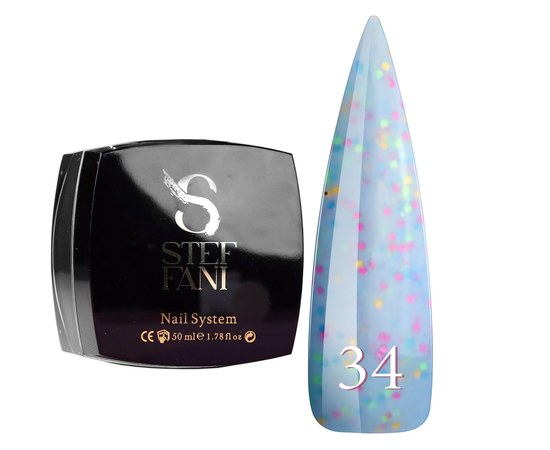 Изображение  Base camouflage for gel polish Steffani Cover Base №34 blue with small colored flakes, 50 ml, Volume (ml, g): 50, Color No.: 34