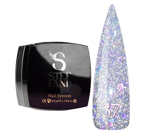 Изображение  Base camouflage for gel polish Steffani Cover Base №37 mix of pink glitter and silver shimmer on a transparent base, 50 ml, Volume (ml, g): 50, Color No.: 37