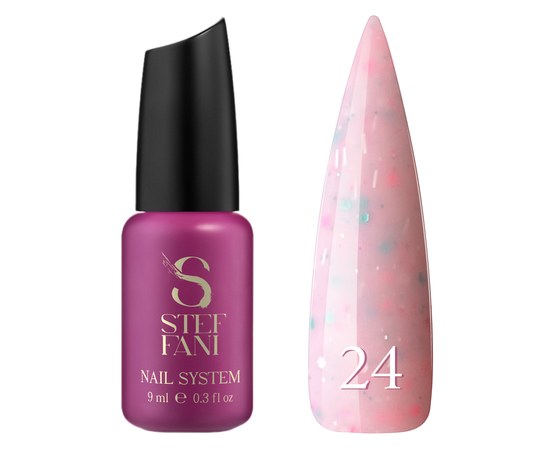 Изображение  Base camouflage for gel polish Steffani Cover Base №24 pink jelly with confetti and shavings, 9 ml, Volume (ml, g): 9, Color No.: 24