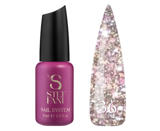 Изображение  Base camouflage for gel polish Steffani Cover Base №36 reflective silver-pink shiny mix on a transparent base, 9 ml, Volume (ml, g): 9, Color No.: 36