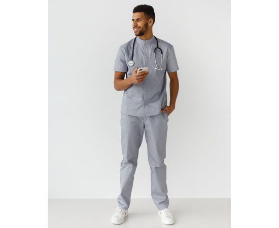 Изображение  Medical suit for men Boston gray s. 52, "WHITE ROBE" 129-328-679, Size: 52, Color: grey