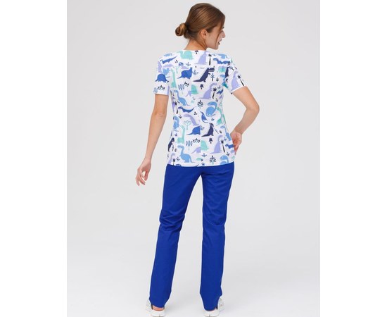 Изображение 2 Medical suit with print women's Topaz Dinosaurs blue s. 42, "WHITE ROBE" 138-322-859, Size: 42, Color: динозавры синий