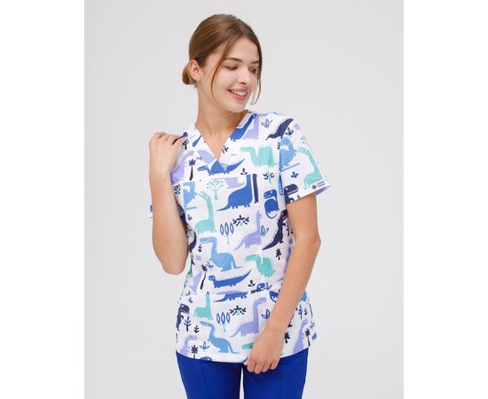 Изображение 3 Medical suit with print women's Topaz Dinosaurs blue s. 42, "WHITE ROBE" 138-322-859, Size: 42, Color: динозавры синий