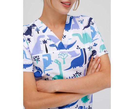 Изображение 4 Medical suit with print women's Topaz Dinosaurs blue s. 42, "WHITE ROBE" 138-322-859, Size: 42, Color: динозавры синий