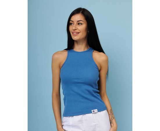 Изображение  Women's blue ribbed medical T-shirt s. S, "WHITE ROBE" 349-333-799, Size: S, Color: blue light