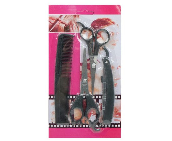 Изображение  Набор парикмахерских инструментов YRE (2 ножниц, расческа, бритва)