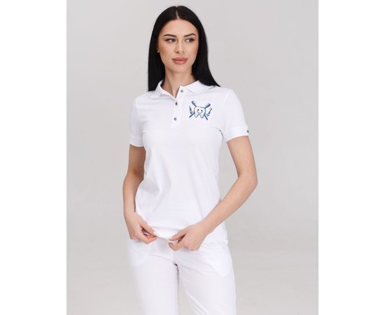 Изображение  Women's white medical polo shirt with Tooth embroidery s. M, "WHITE ROBE" 147-324-636, Size: M, Color: white