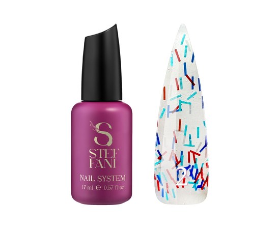 Изображение  Top for gel polish without sticky layer Steffani Top Salute №02 silver, blue, red shavings, 17 ml, Volume (ml, g): 17, Color No.: 2