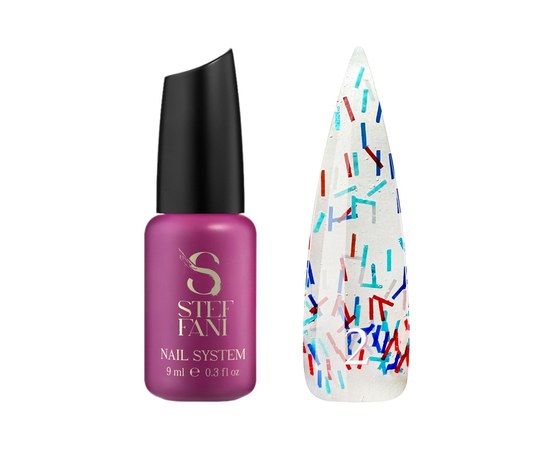 Изображение  Top for gel polish without sticky layer Steffani Top Salute №02 silver, blue, red shavings, 9 ml, Volume (ml, g): 9, Color No.: 2