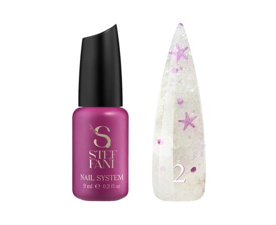 Изображение  Top for gel polish without a sticky layer Steffani Top Star №02 with lilac-silver foil decor, 9 ml, Volume (ml, g): 9, Color No.: 2