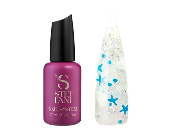 Изображение  Top for gel polish without a sticky layer Steffani Top Star №03 with silver-blue foil decor, 17 ml, Volume (ml, g): 17, Color No.: 3