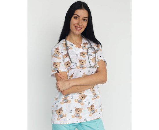 Изображение  Women's medical shirt Topaz print Teddy mint s. 42, "WHITE ROBE" 126-332-888, Size: 42, Color: teddy mint