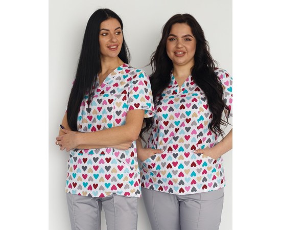 Изображение  Women's medical shirt Topaz print Hearts gray s. 48, "WHITE ROBE" 126-484-705, Size: 48, Color: hearts gray