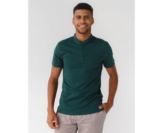 Изображение  Medical polo shirt with stand-up collar for men, dark green s. L, "WHITE ROBE" 148-350-821, Size: L, Color: dark green
