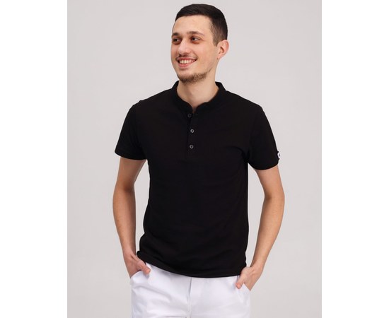 Изображение  Medical polo shirt with stand-up collar for men, black s. M, "WHITE ROBE" 148-321-821, Size: M, Color: черныйы