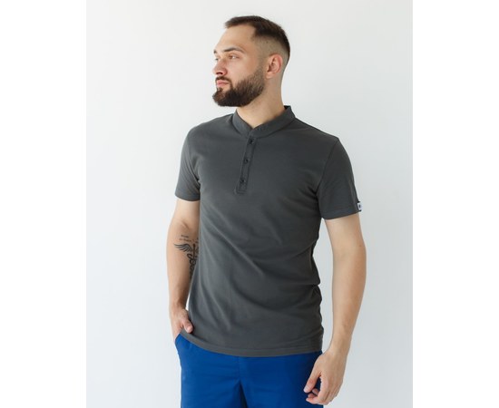Изображение  Medical polo shirt with stand-up collar for men, dark gray s. M, "WHITE ROBE" 148-408-821, Size: M, Color: dark grey