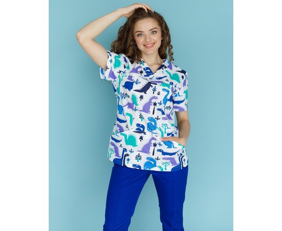 Изображение 5 Women's medical shirt Topaz print dinosaurs electric s. 54, "WHITE ROBE" 126-334-640, Size: 54, Color: dinosaur electrician