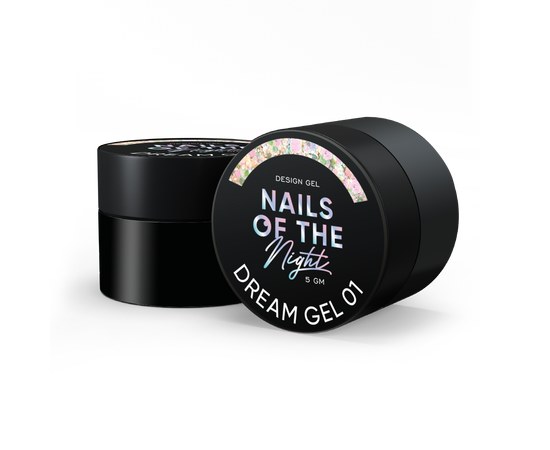 Изображение  Nails Of The Night Dream gel 01 - design gel with incredible hexagons of different sizes and nail glitter, 5 g, Volume (ml, g): 5, Color No.: 1