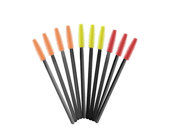 Изображение  Straight silicone brush for eyebrows and eyelashes black handle/color top, 10 pcs