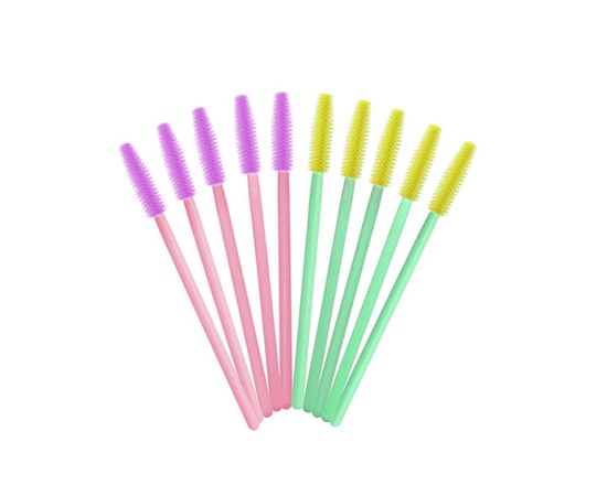 Изображение  Straight silicone brush for eyebrows and eyelashes color handle/top, 10 pcs