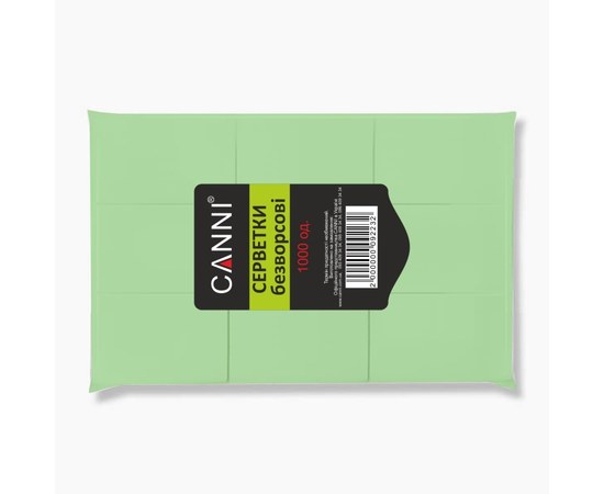 Изображение  Салфетки безворсовые CANNI для снятия липкого слоя зеленые, 1000 шт