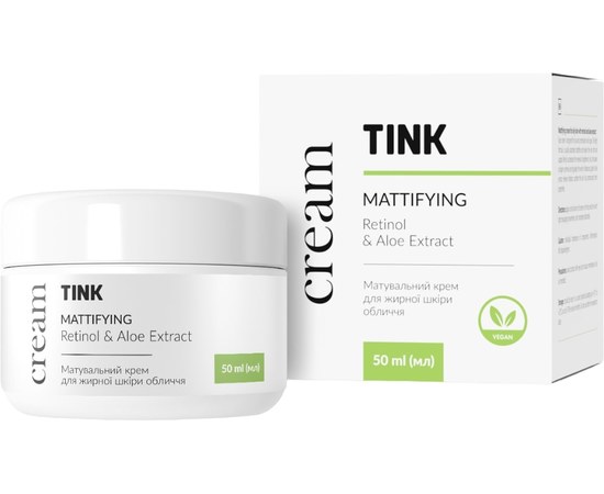 Изображение  Матирующий крем для жирной кожи лица Tink Mattifying Retinol & Aloe Extract, 50 мл