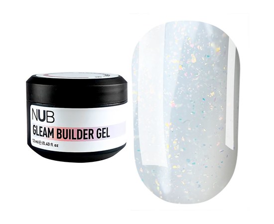 Зображення  Білдер-гель для моделювання нігтів з пластівцями юккі NUB Gleam Builder Gel №01, 12мл, Об'єм (мл, г): 12, Цвет №: 01