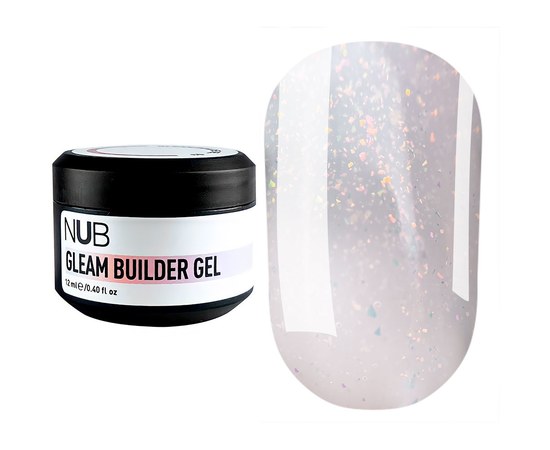 Изображение  Биллдер-гель для моделирования ногтей с хлопьями юкки NUB Gleam Builder Gel №02, 12мл, Объем (мл, г): 12, Цвет №: 02