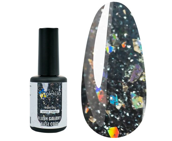 Изображение  База для гель-лака Nails Molekula Base Flash Galaxy Night Sky ночное сияние, 12 мл, Объем (мл, г): 12, Цвет №: Night Sky