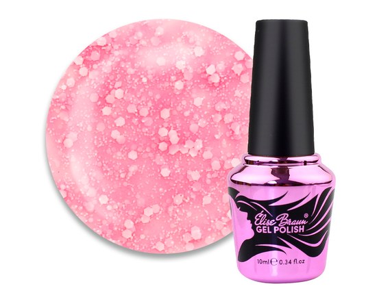 Изображение  Camouflage base for gel polish Elise Braun Cover Base No. 86 pink Barbie with confetti hexagons, 10 ml, Volume (ml, g): 10, Color No.: 86