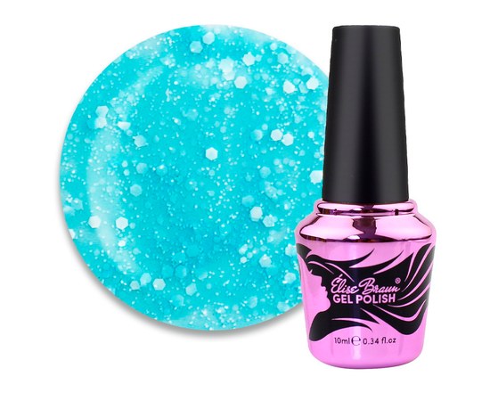 Изображение  Camouflage base for gel polish Elise Braun Cover Base No. 87 blue with confetti hexagons, 10 ml, Volume (ml, g): 10, Color No.: 87