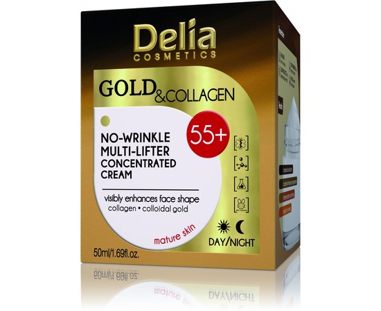 Изображение  Крем-концентрат против морщин Delia Gold & Collagen 55+ Мульти лифтинг, 50 мл