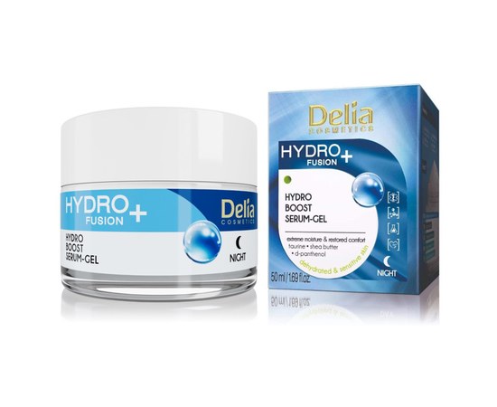 Изображение  Night moisturizing face serum-gel Delia Cosmetics Hydro Fusion, 50 ml