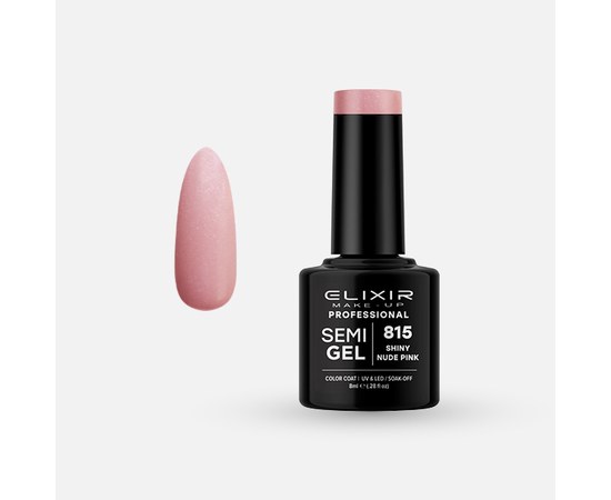 Зображення  Напівперманентний гель-лак для нігтів Elixir Semi Gel 815 Shiny Nude Pink, 8 мл, Об'єм (мл, г): 8, Цвет №: 815