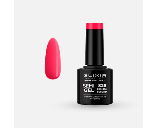 Изображение  Semi-permanent gel nail polish Elixir Semi Gel 828 Fashion Fuschia, 8 ml, Volume (ml, g): 8, Color No.: 828