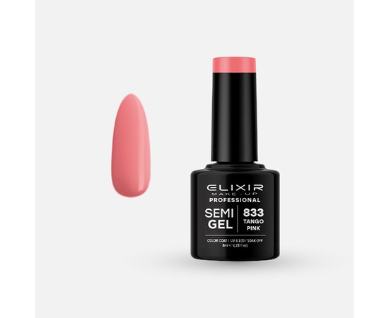 Изображение  Semi-permanent gel nail polish Elixir Semi Gel 833 Tango Pink, 8 ml, Volume (ml, g): 8, Color No.: 833