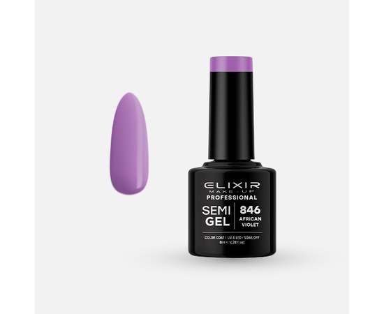 Изображение  Semi-permanent gel nail polish Elixir Semi Gel 846 African Violet, 8 ml, Volume (ml, g): 8, Color No.: 846