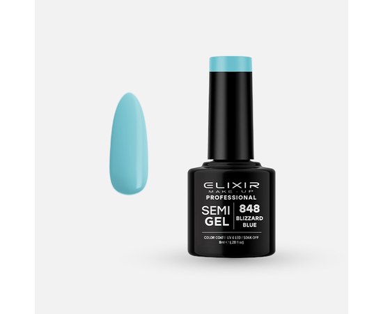 Изображение  Semi-permanent gel nail polish Elixir Semi Gel 848 Blizzard Blue, 8 ml, Volume (ml, g): 8, Color No.: 848
